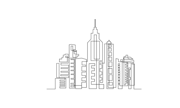 Capture Urban Motion: The He City Buildings One Line Animation Style