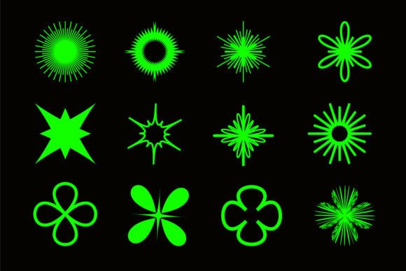 Futuristic Green Geometric Starburst Icon Set